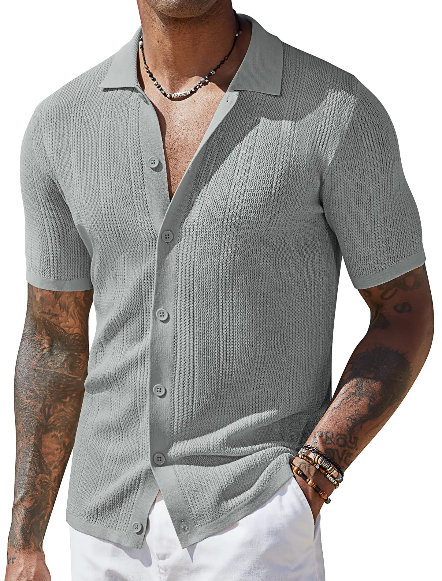 Men’s Knit Beach Shirt – Casual Short Sleeve Button Down – COOFANDY by ORIGXN