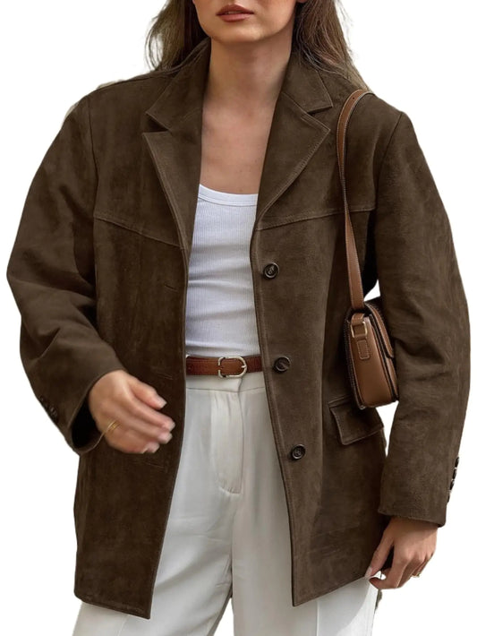 RICHTRUE Old Money Aesthetic Winter Suede Jacket